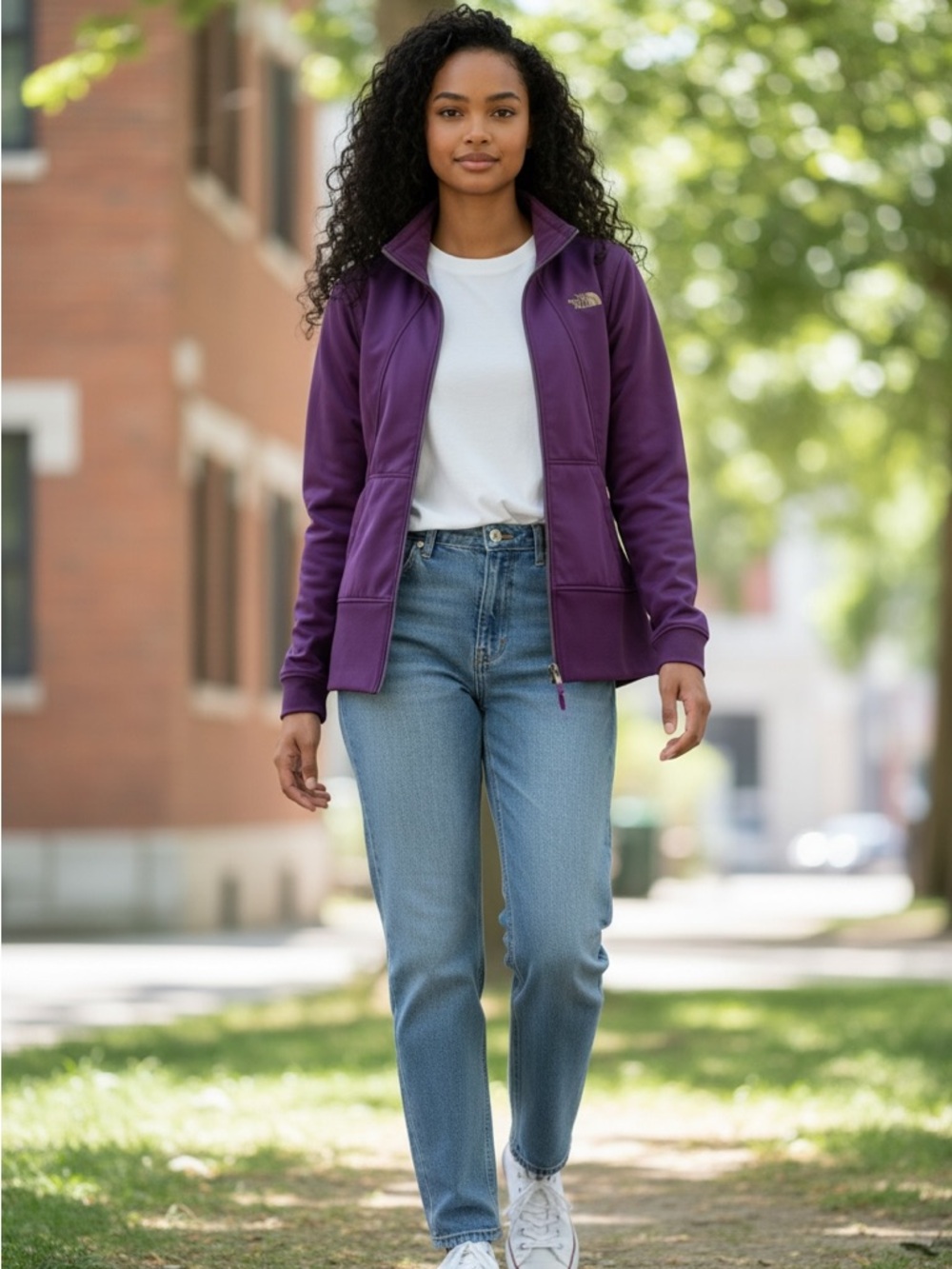 The North Face Full Zip Hoodie Women L Purple Fleece Lined Athleisure in EUC - Picture 2 of 8